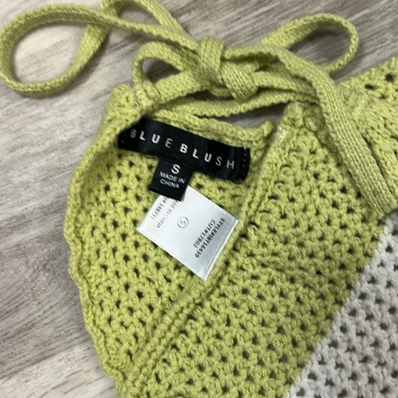 Blue Blush Y2K Fairycore Crochet Halter Tie Top – Green Pink Peach White / Sz S - Picture 5 of 6